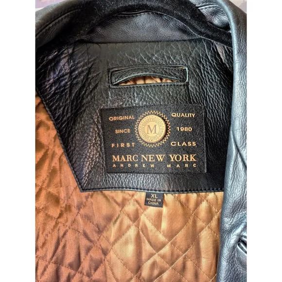 Andrew Marc New York mens black leather insulated coat size XL heavy well made - Picture 2 of 7